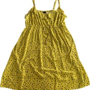 TORRID YELLOW & BLUE FLORAL W/ RUFFLE BODICE RAYON SUNDRESS